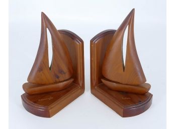 Pair Of Vintage Wood Sailboat Bookends From Bermuda