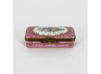 Limoges France Porcelain Pink Floral Trinket Box