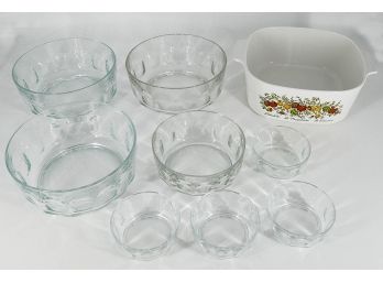 Arcoroc Glass Bowl Lot And Corning Ware Casserole