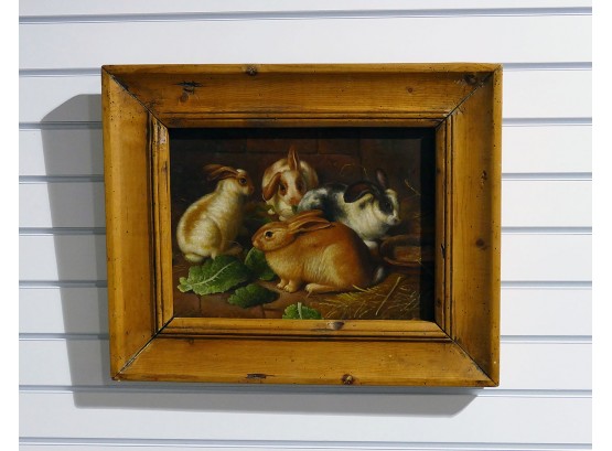 Rabbits Giclee On Canvas - In A Rustic Wooden Frame