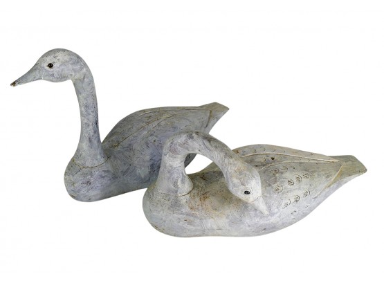 Pair Of Vintage Carved Wooden Geese From Canada