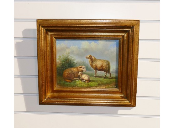 F. Milton Oil On Canvas Painting - Sheep In A Pasture