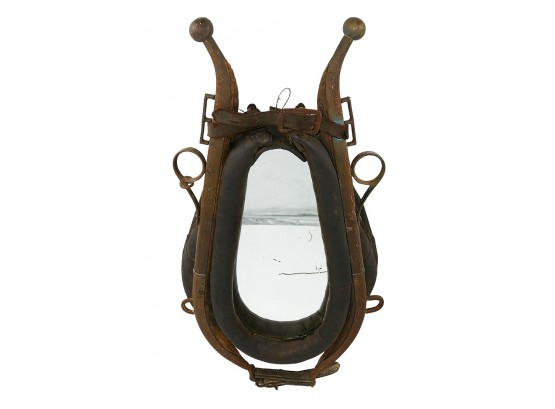 Antique Leather Horse Collar With Wood & Brass Hames - Mirror