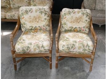Pair Of Vintage McGuire Rattan Target Back Lounge Chairs