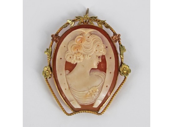 Antique Gold Filled Carved Shell Cameo Horseshoe Pin Brooch