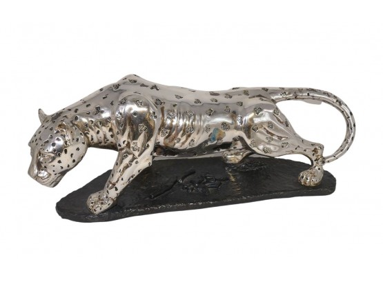 Large .999 Silver Leopard Sculpture By Zanfeld (Mexico) - 30' Wide