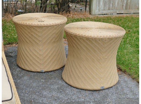 Pair Of Veneman Collections Woven Polymer Wicker Outdoor Side Tables