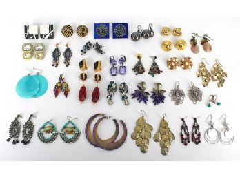 Lot Of 27 Pairs Of Earrings - Some Sterling Silver - Pierced & Clip-On