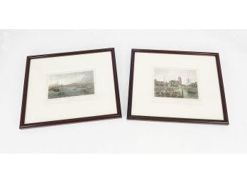Pair Of Framed Hand-colored Steel Engravings - Amsterdam & Dortrecht