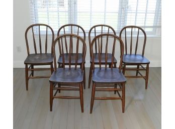 Set Of 6 Vintage Spindle Back Windsor Wood Chairs