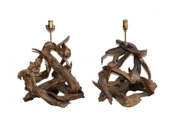 Pair Of Vintage Driftwood Table Lamps