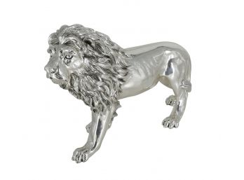 Large Italian Silver Plated Lion Sculpture - LEONE MAX ALZATO - T.I.A. Trademark Of Italian Art