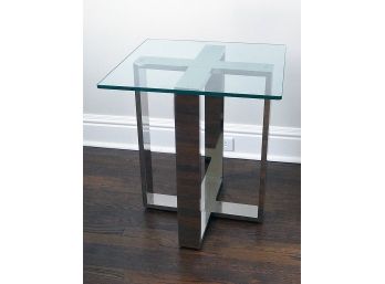 Stainless Steel Side Table With Glass Top