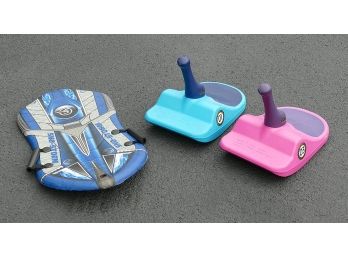 Snow Sled Lot - Pair Of Zipfy Mini-Luge & Sno-Storm Sled