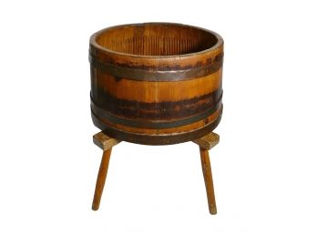 Antique Wooden Laundry Wash Tub & Stand - Rare Ribbed Washboard Interior