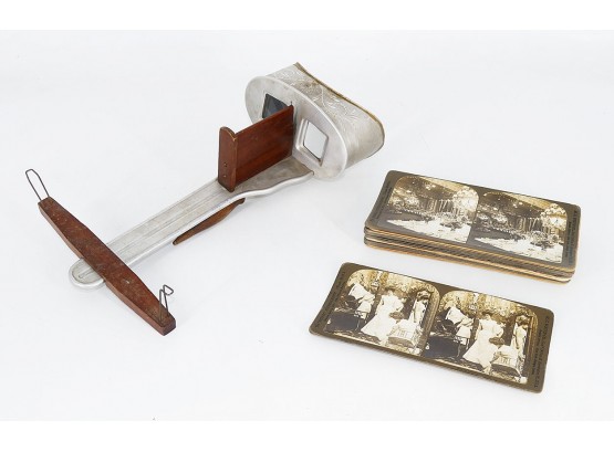 Antique H. C. White Perfecscope Stereoscope Viewer With 17 Stereo View Cards