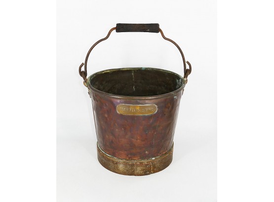 Vintage Copper Bucket With Weaving Shed Brass Tag - 11.25' Diameter