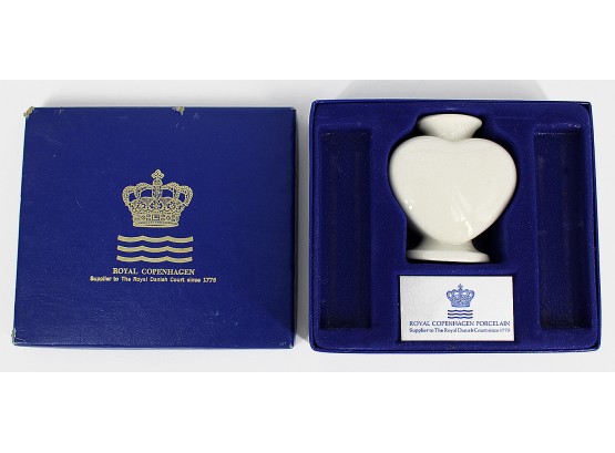 Vintage Royal Copenhagen Faiance Heart Candle Vase In Box
