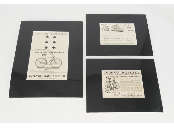3 Different Antique 1890 Bicycle Print Advertisements