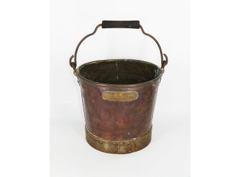 Vintage Copper Bucket With Weaving Shed Brass Tag - 11.25' Diameter