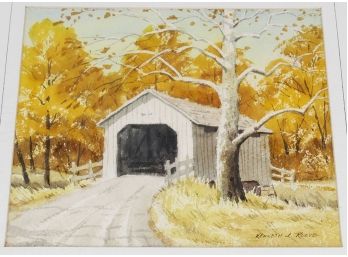 Kenneth J. Reeve (Indiana, B. 1910) Original Watercolor 'Bridge And Sycamore'