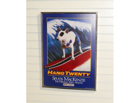 1986 Spuds MacKenzie Bud Light Poster - Hang Twenty - Framed