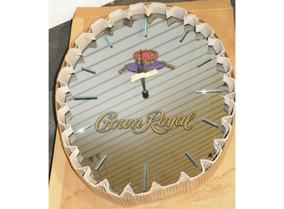 1991 Crown Royal Whiskey Advertising Oval Mirrored Clock - Never Used In Box