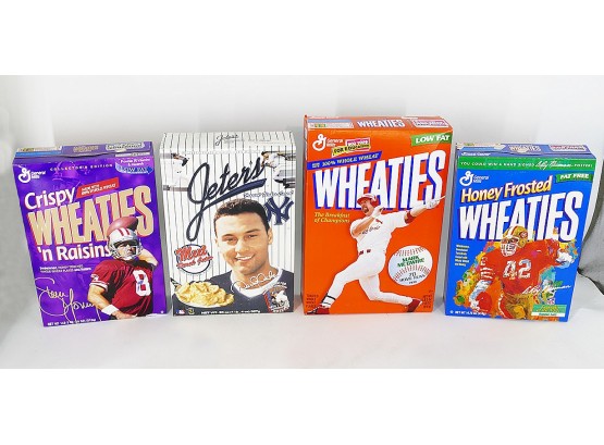 4 Different Cereal Boxes With Sport-Athlete Covers - Unopened - Jeter, McGuire, Steve Young, Ronnie Lott