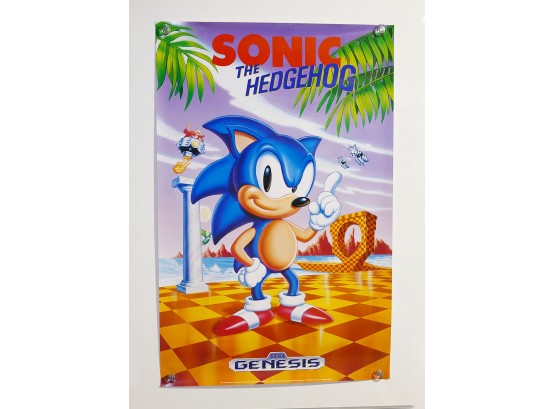 Original 1991 Sonic The Hedgehog Video Game Poster For Sega Genesis - Rare