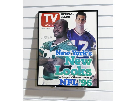 Large TV Guide Cover Signed By Hugh Douglas (Jets) & Dave Brown (Giants)