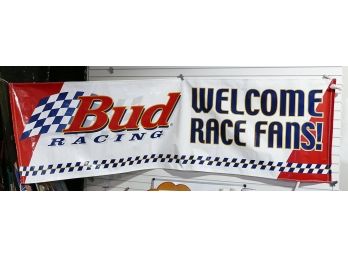 Large Budweiser Bud Racing Vinyl Sign - 110' Long - NASCAR - Welcome Race Fans