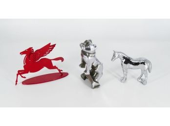 Metal Mack Trucks Mascot, Horse Ornament, And Texaco Pegasus Table Award