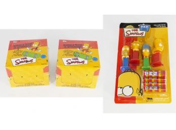 2 Sealed Boxes (24 Packs Each) Of 2002 Topps The Simpsons Trading Cards & Sealed The Simpsons Pez Set