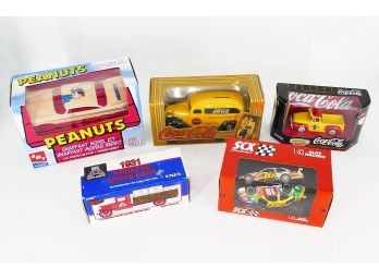 Die-cast Truck Banks, Matchbox Coca Cola Truck, Slot Cars, And Peanuts Car Model Kit