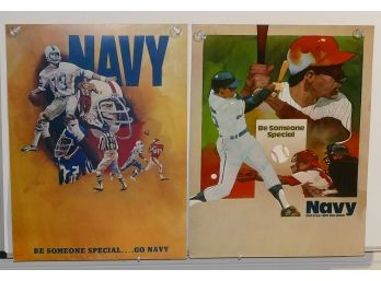 Pair Of 1970's Navy Recruitment Posters - Football & Baseball