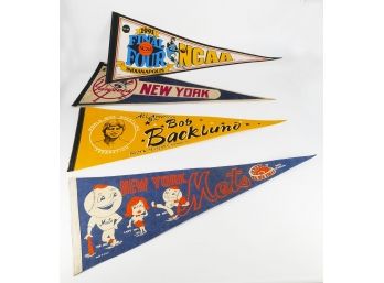 Vintage Pennant Lot - 1960's NY Mets, 1970's Wrestling, And More