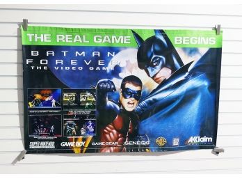 Original 1996 Vinyl Video Game Sign - Batman Forever (1996, Acclaim) - Double Sided - Nintendo Sega