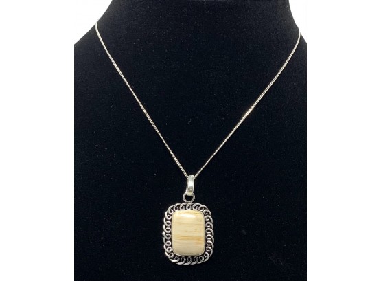 Square Petoskey Stone Sterling Silver Pendant And Necklace
