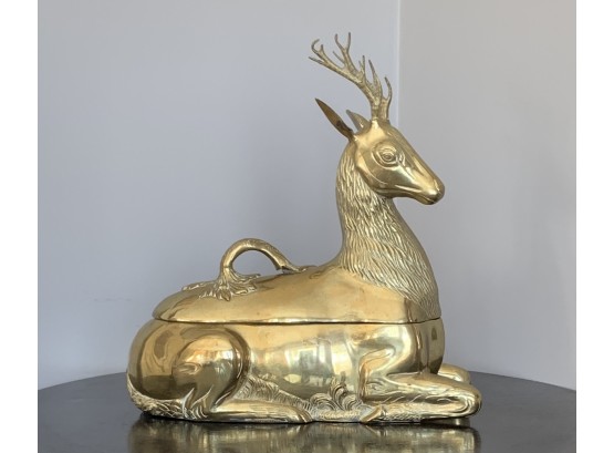 Early 20th Century Brass Seated Deer Container