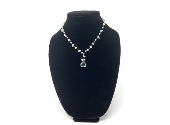 Sterling Silver Aquamarine, Pearl, And Green Aventurine Designer Necklace (Cost $375)