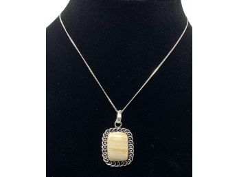 Square Petoskey Stone Sterling Silver Pendant And Necklace