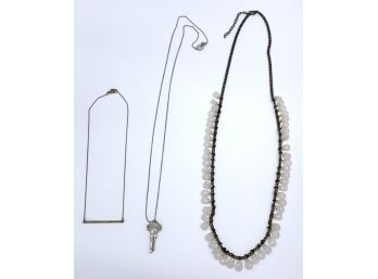 Set Of 3 Necklaces:  'The Giving Keys' Hope Key, Natural Moonstone Designer Necklace And Sterling Bar