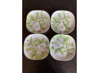 Set Of 4 Red Wing Pottery Magnolia Chartreuse Dinner Plates