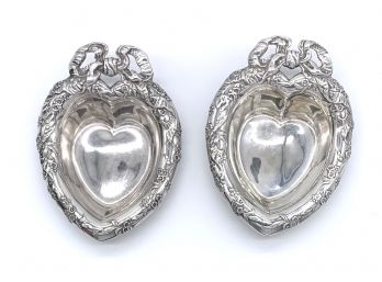 Set Of 2 Reed And Barton Silverplate Heart Shaped Candy Dish Bowls