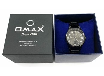 Omax Mens Black Stainless Steel Water Resistant Quartz Watch