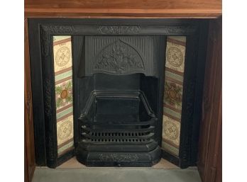 Art Nouveau Cast Iron Fireplace Insert With Tiles