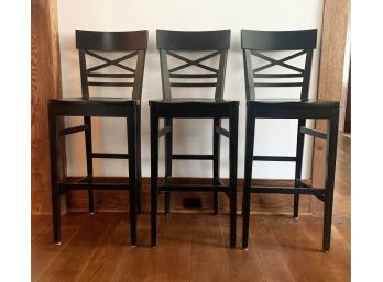 3 Ethan Allen Bar Cross Back Bar Stools With Wood Seats (Retail $1,020)