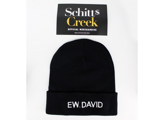 Schitts Creek 'Ew, David' Embroidered Knit Black Beanie - Brand New