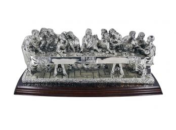 The Last Supper Sculpture - Silver Plate On A Wood Base  - Made In Italy