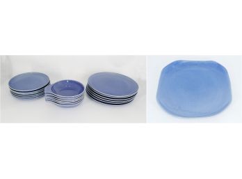 19 Piece Russel Wright Earthenware Dinnerware By Oneida - Plates & Bowls - In Manitoga Blue